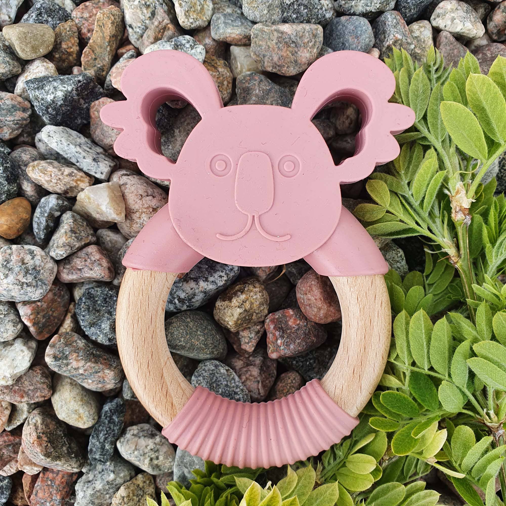 Dentiere per neonati in legno di silicone Koala Dusty Rose