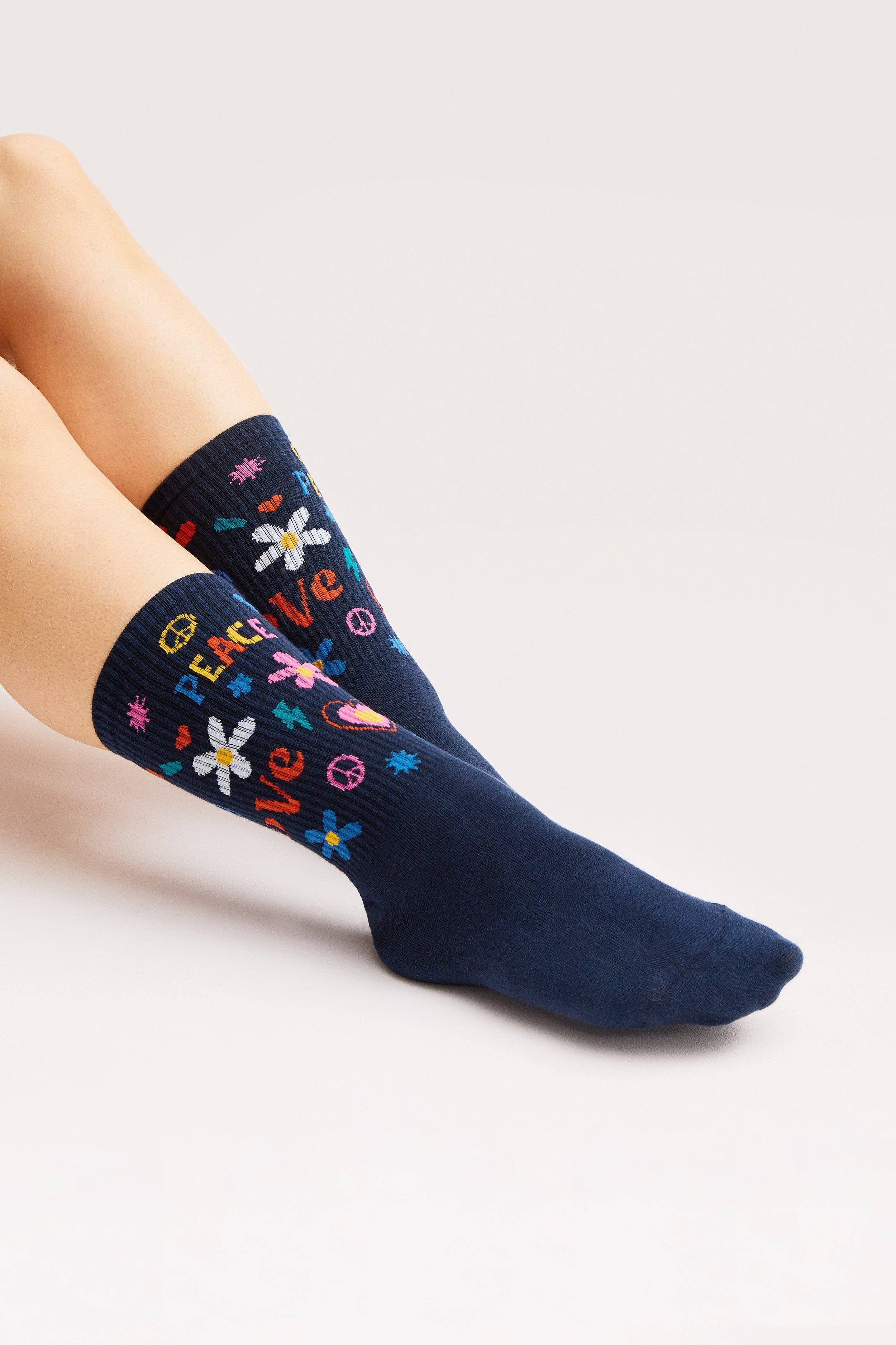 Happy Hippie Socks - Calzini girocollo blu con motivo colorato