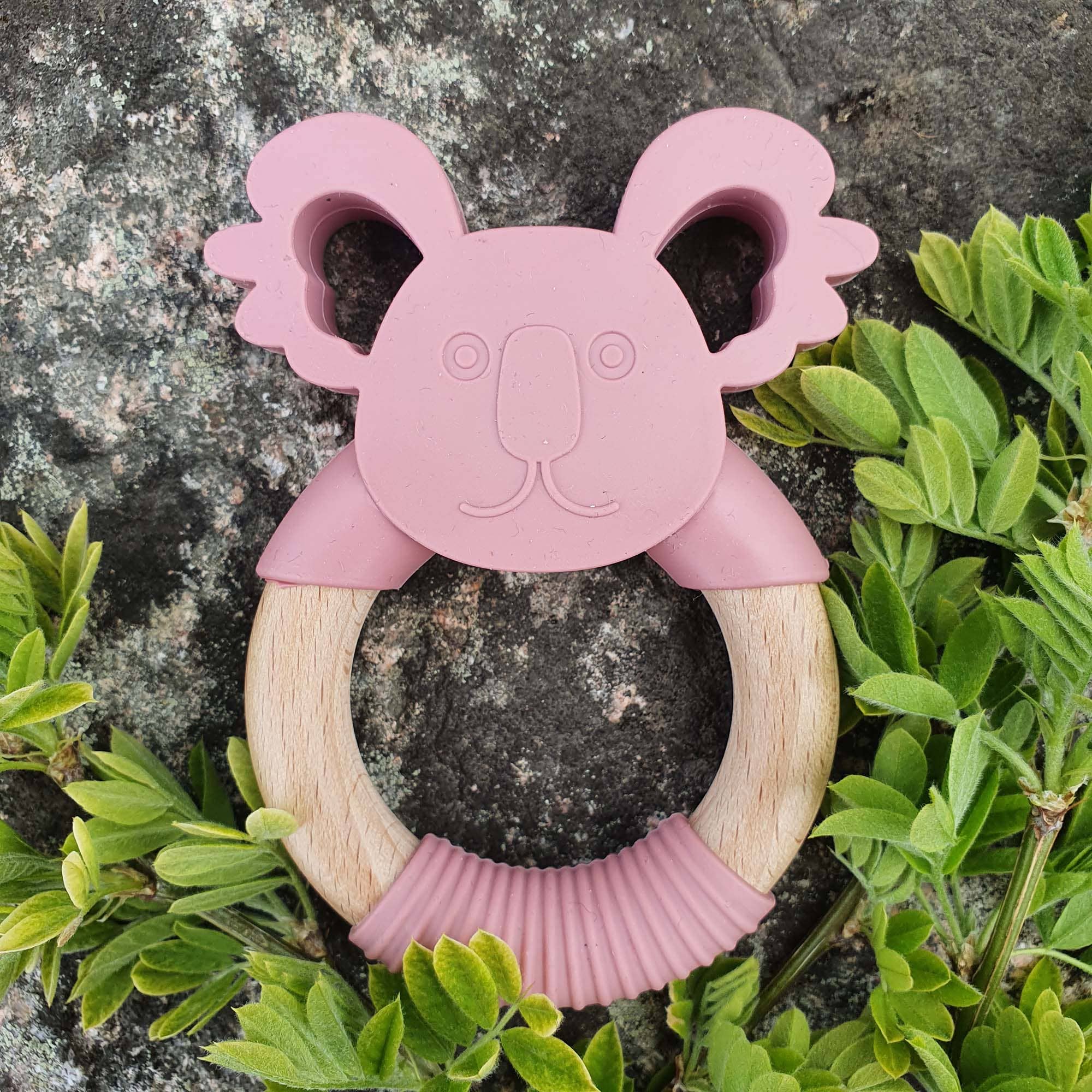 Dentiere per neonati in legno di silicone Koala Dusty Rose