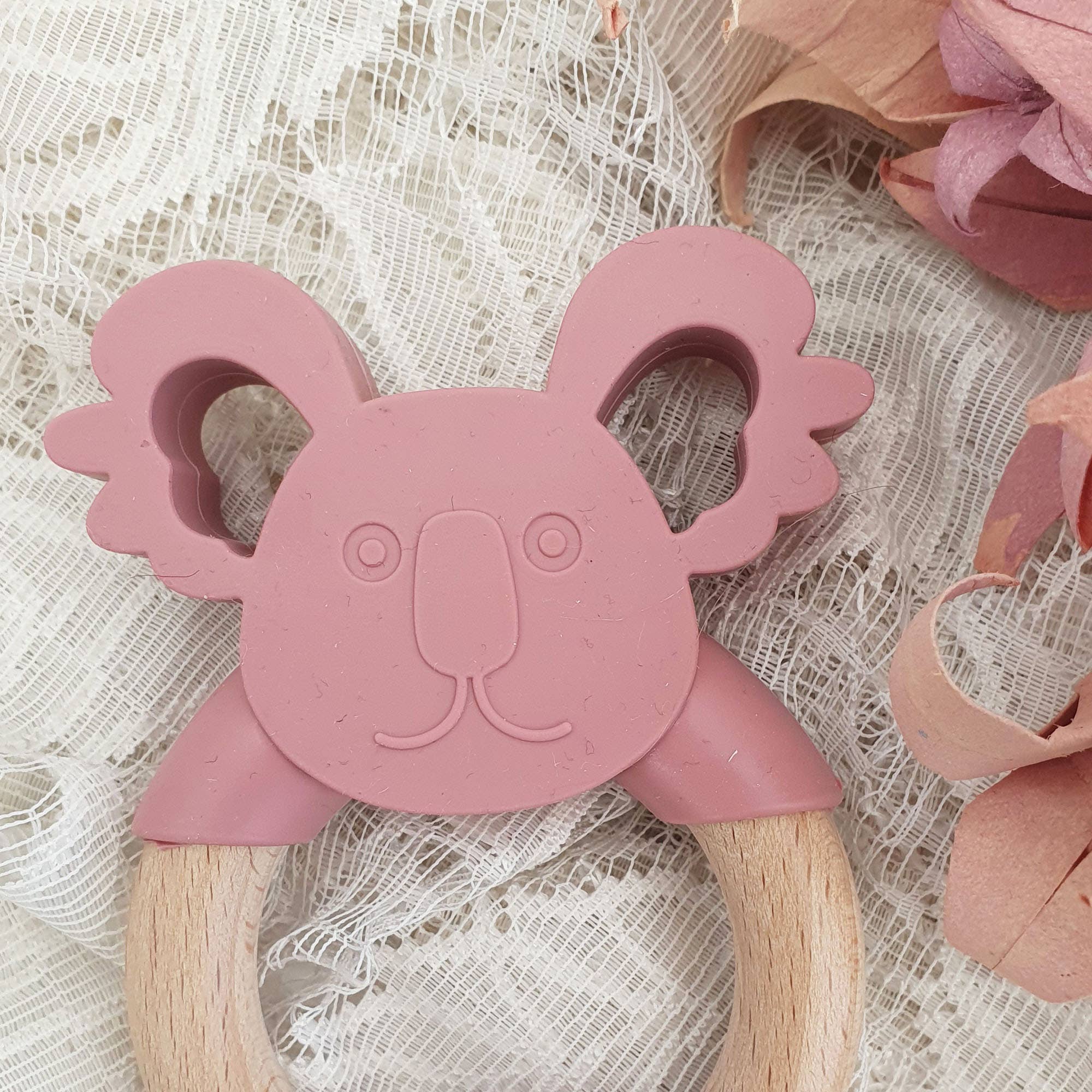 Dentiere per neonati in legno di silicone Koala Dusty Rose