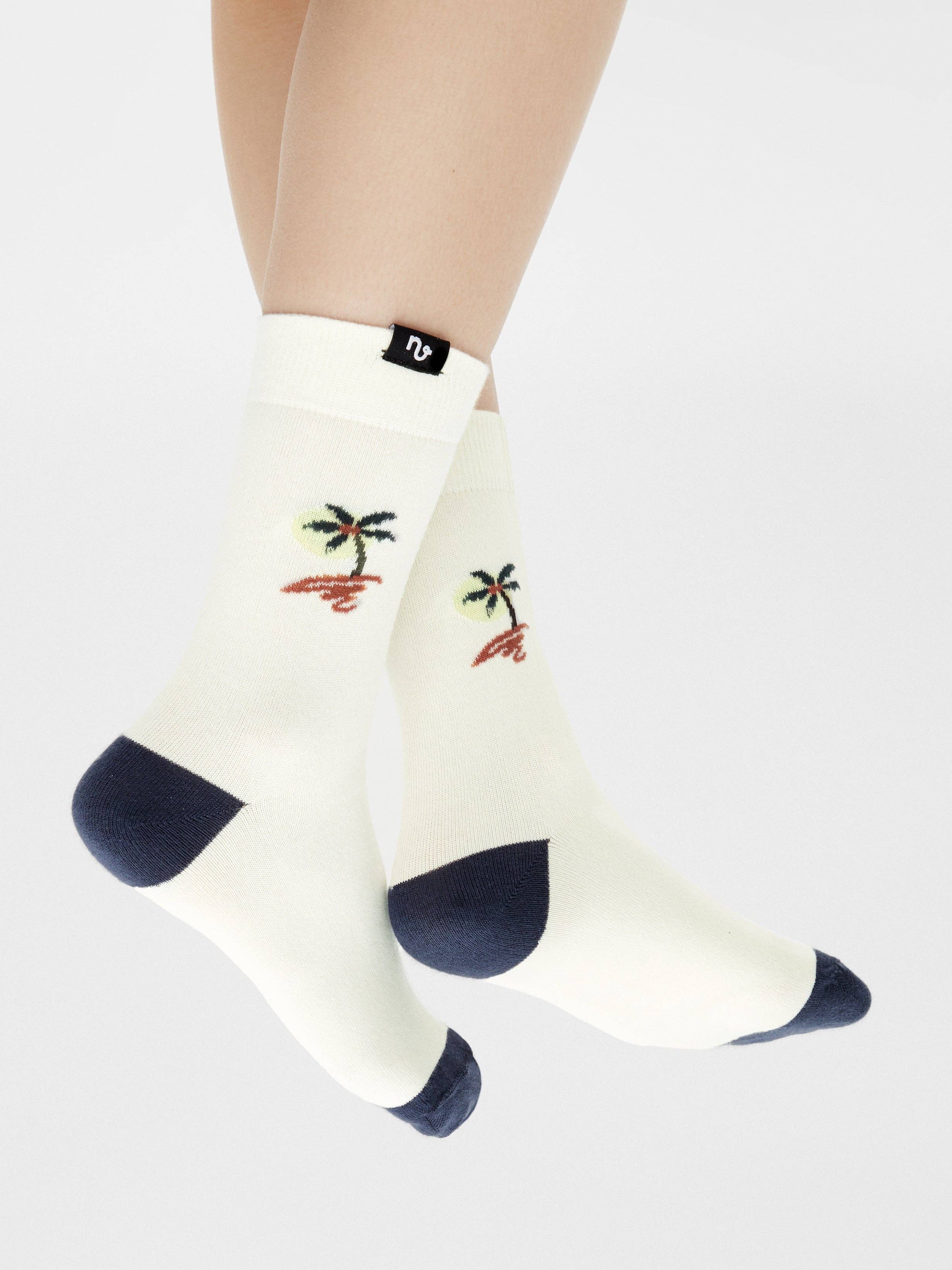 Hawaii Socks - Calzini bianchi biologici con isola, palma