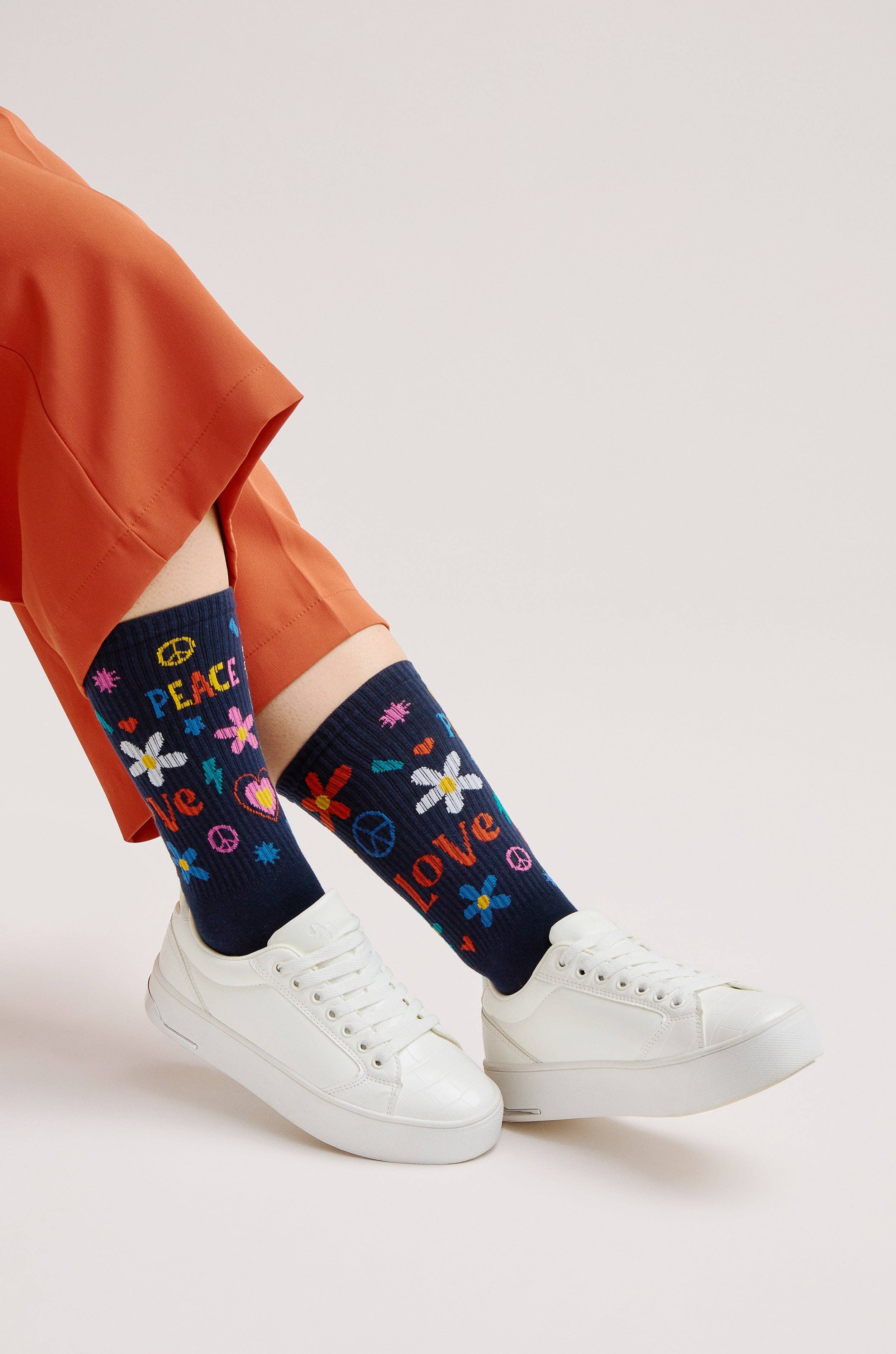 Happy Hippie Socks - Calzini girocollo blu con motivo colorato