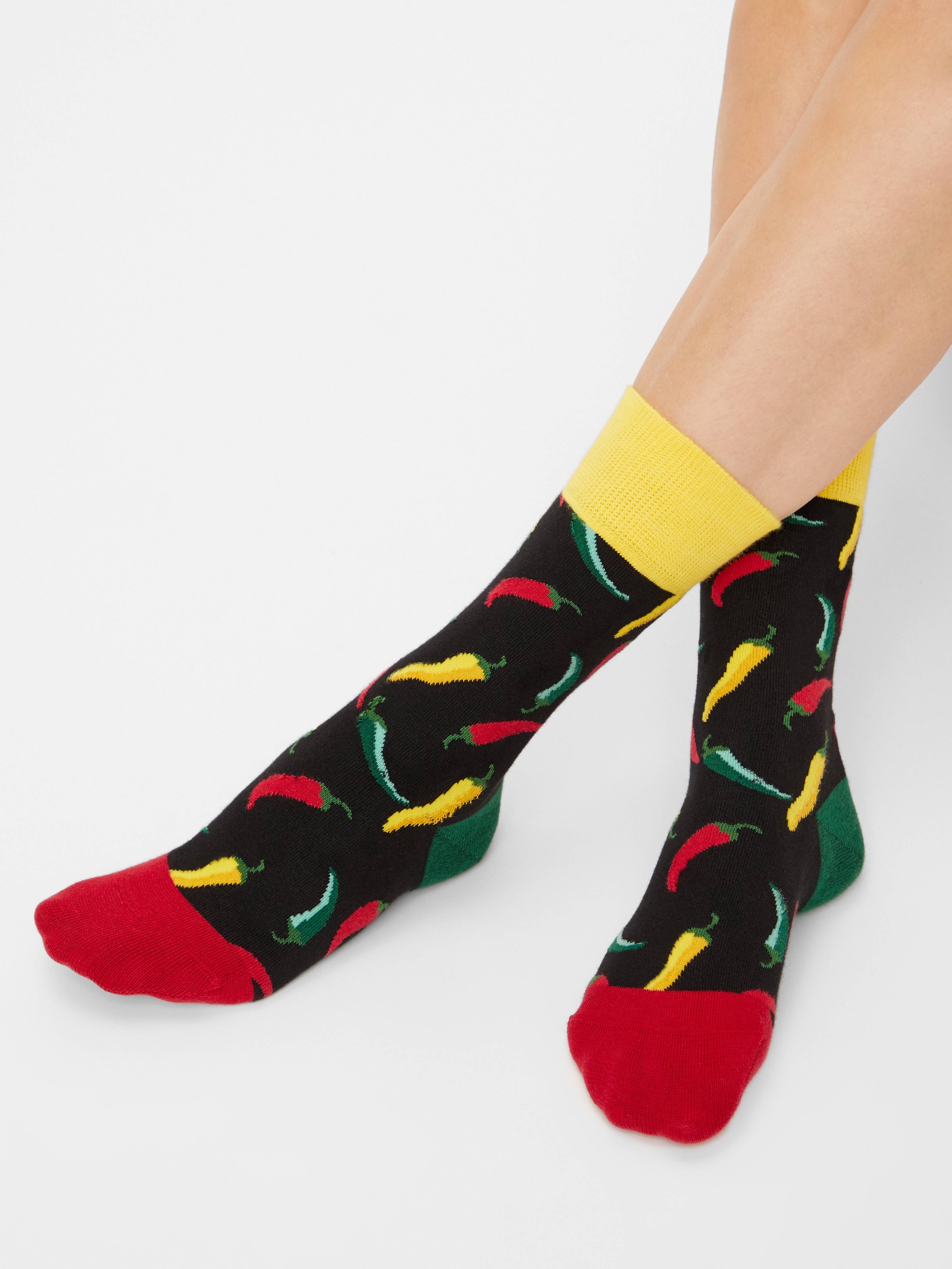 Chili Socks - Calzini biologici colorati con motivo a peperoncino