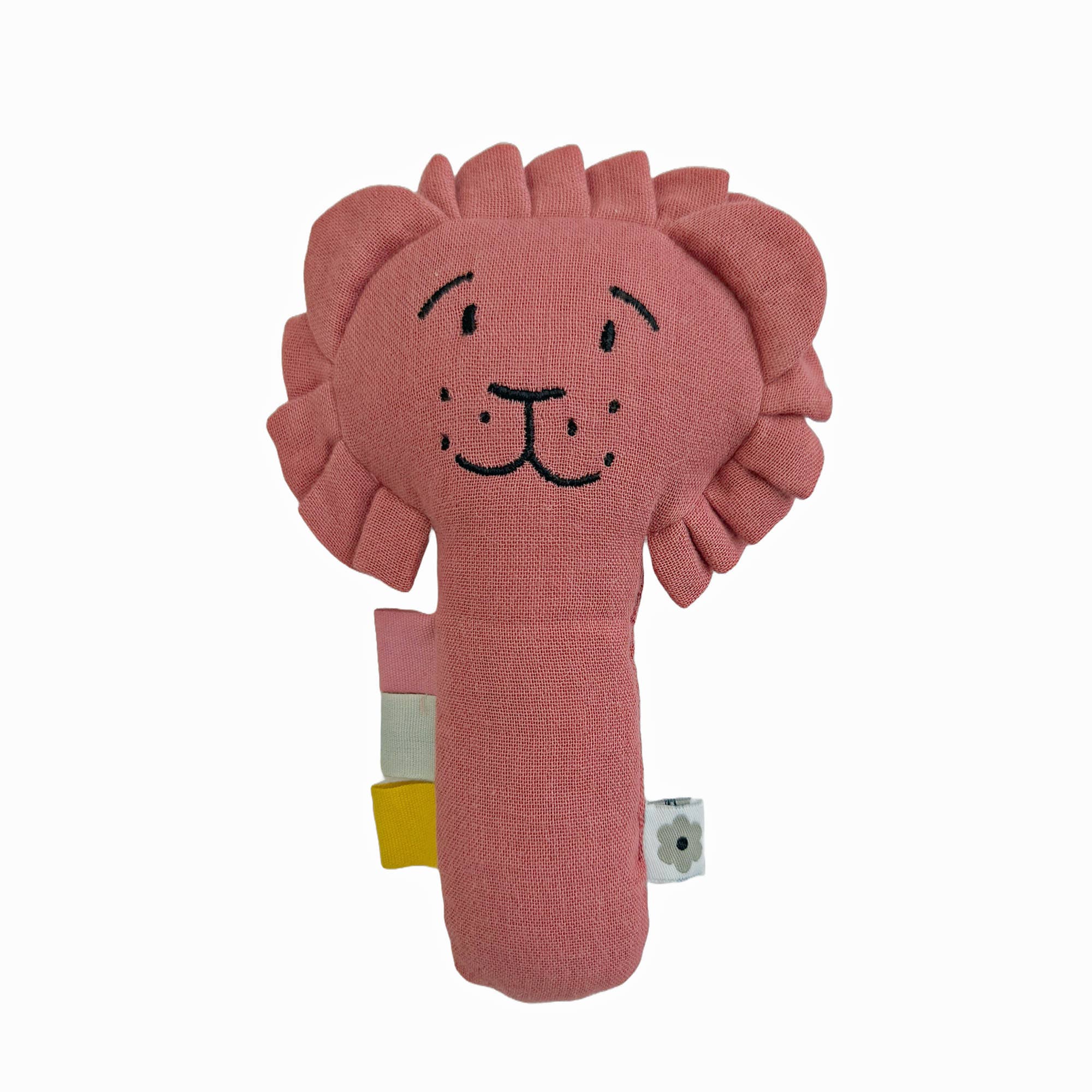 Sonaglio morbido biologico Lion Dusty Rose in mussola di cotone biologico