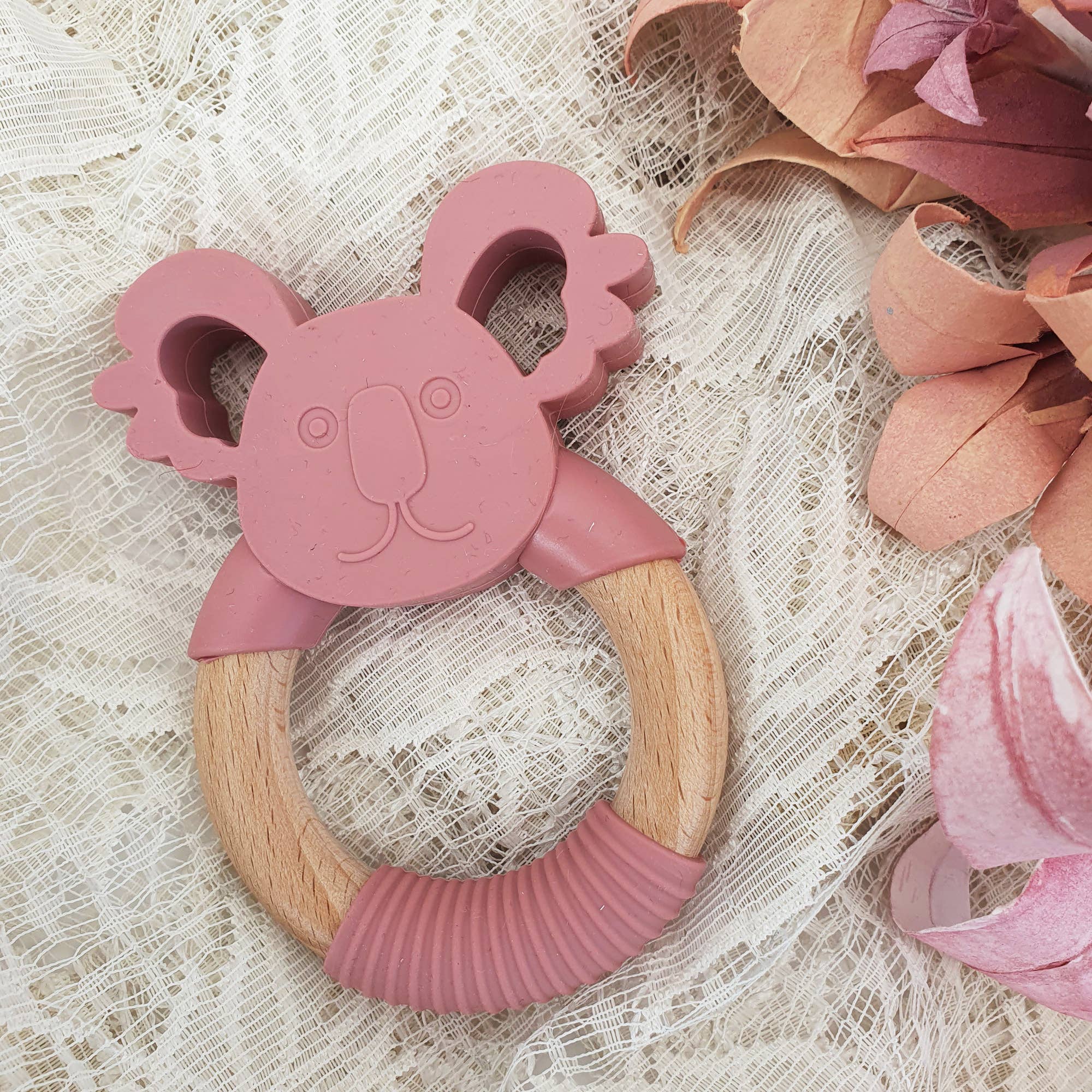 Dentiere per neonati in legno di silicone Koala Dusty Rose