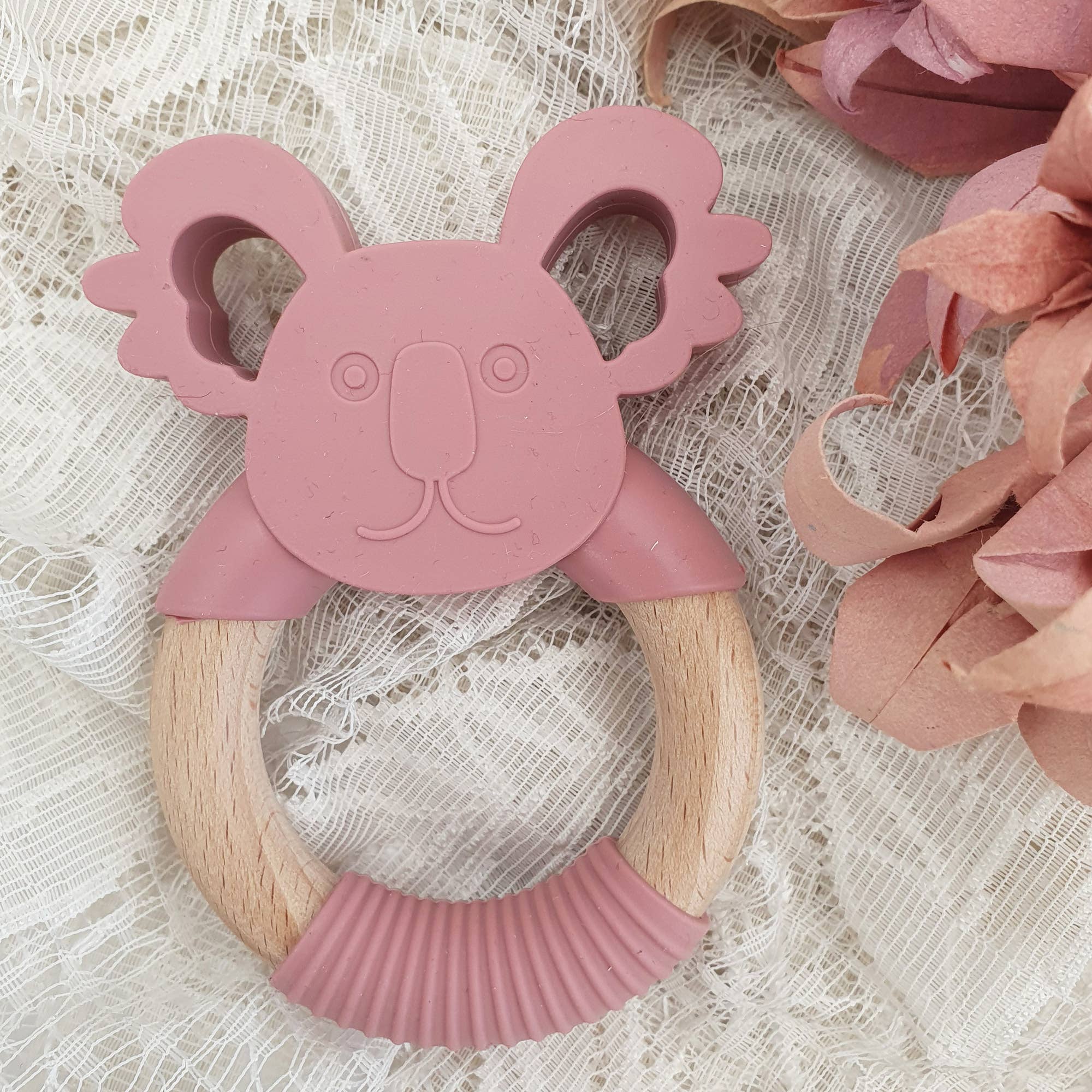 Dentiere per neonati in legno di silicone Koala Dusty Rose