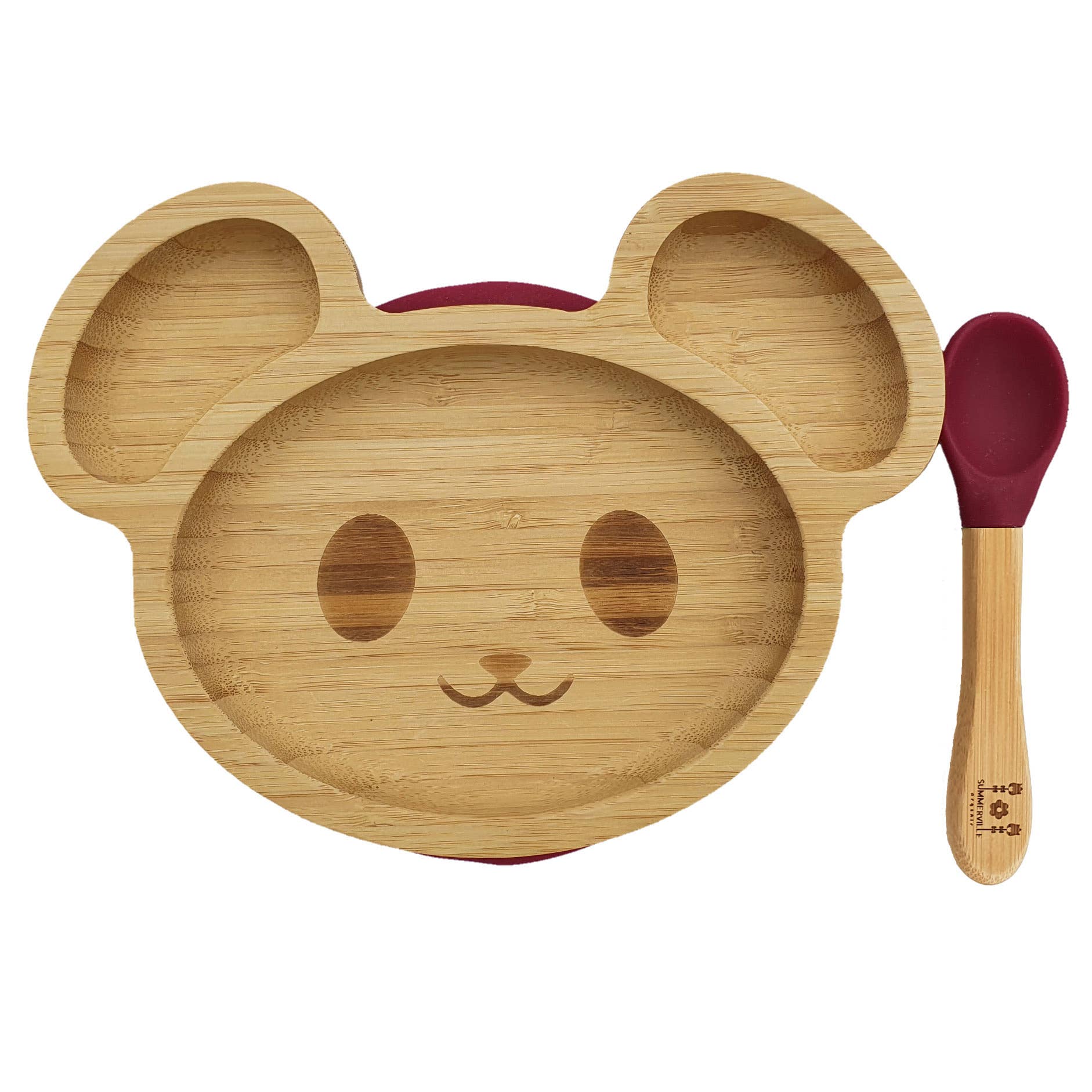 Mouse da tavola in bambù e silicone alimentare per bambini rosso