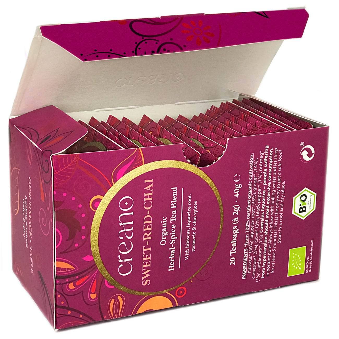 Confezione da 20 bustine di tè biologico Sweet Red Chai