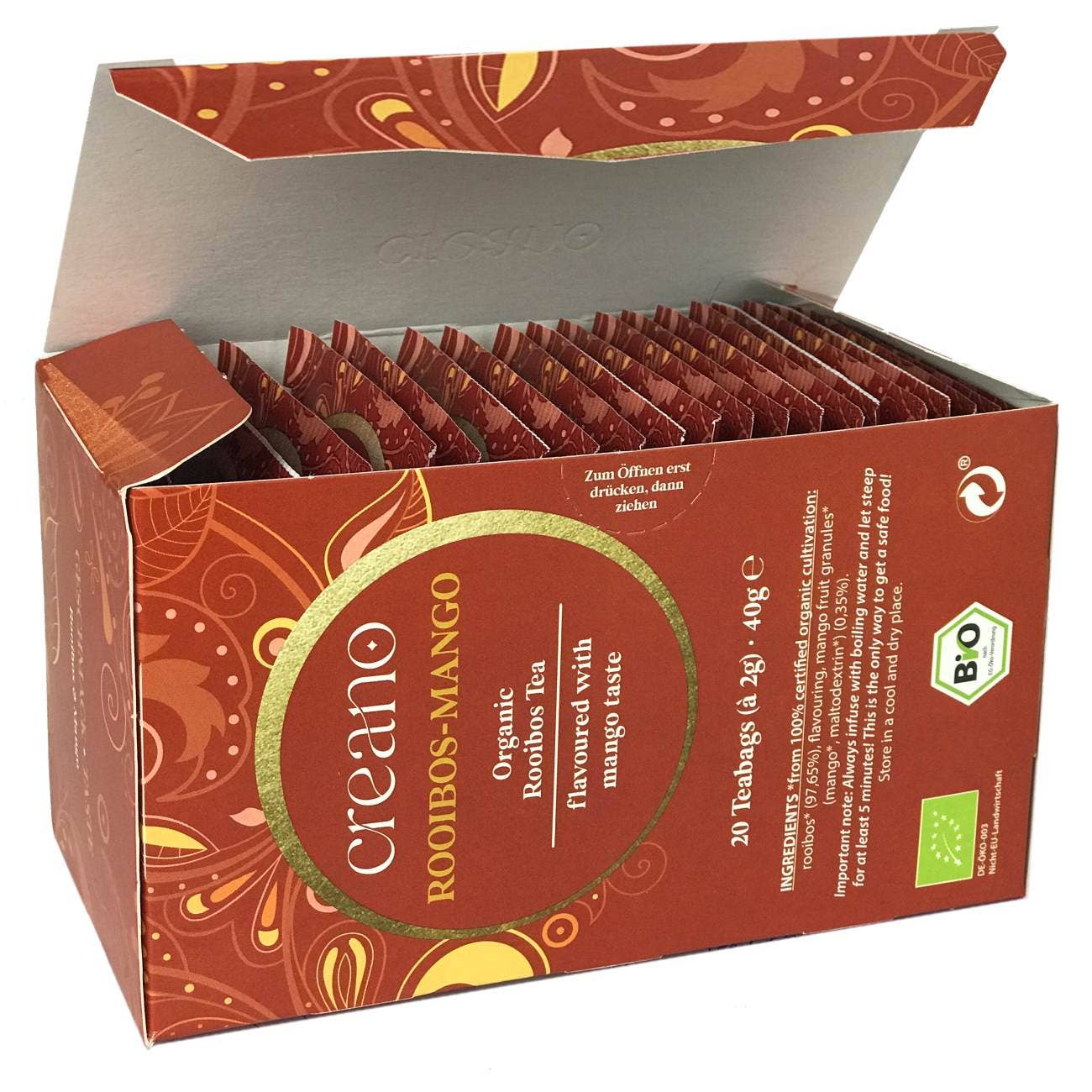 Confezione da 20 bustine di tè al mango rooibos biologico